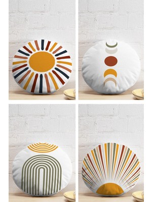 4'lü Renkli Dijital Baskılı Modern Yuvarlak Yastık Kırlent Kılıf Seti