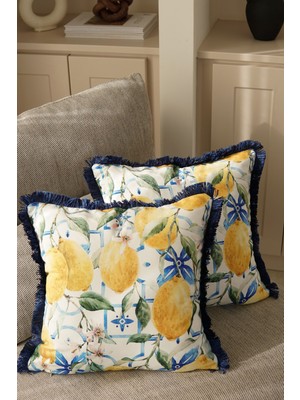 Iki Adet Çift Taraflı 43X43 cm Saçaklı Kırlent Kılıfı