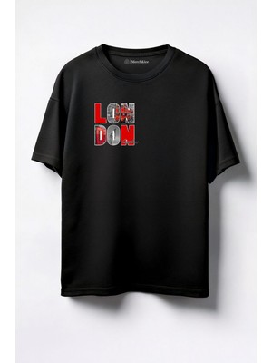 Merch&ice London Baskılı Unisex Oversize T-Shirt Siyah
