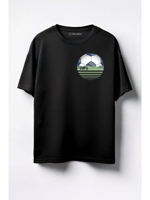 Merch&ice Futbol Topu Baskılı Unisex Oversize T-Shirt Siyah