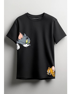 Merch&ice Tom And Jerry Baskılı Unisex T-Shirt Siyah
