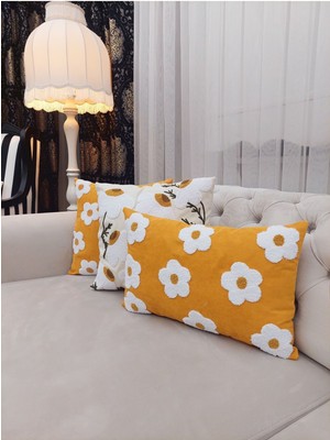 Papatya Desenli Hardal Renkli Kırlent Kılıfı, Şık ve Rahat Dekorasyon Parçası