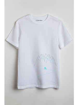 Merch&ice Dağdan Inen Bisiklet Baskılı Unisex T-Shirt Beyaz