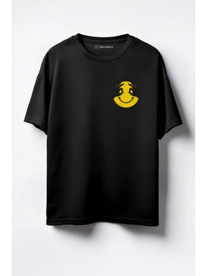 Merch&ice Mutlu Gözler Surat Baskılı Unisex Oversize T-Shirt Siyah