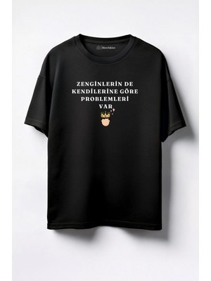 Merch&ice Zenginlerin De Problemleri Prens Baskılı Unisex Oversize T-Shirt Siyah
