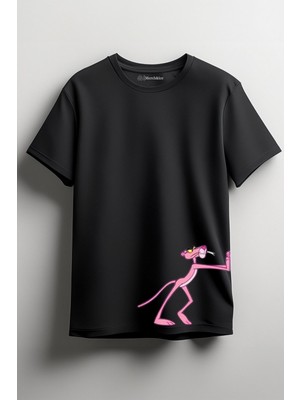 Merch&ice Iten Pembe Panter Baskılı Unisex T-Shirt Siyah