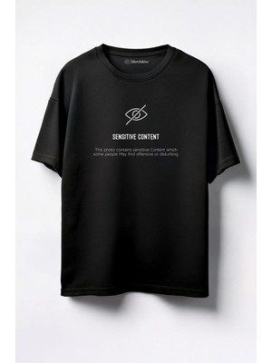 Merch&ice Sensitive Content Baskılı Unisex Oversize T-Shirt Siyah