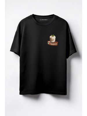 Merch&ice Tiramisu Italya Baskılı Unisex Oversize T-Shirt Siyah