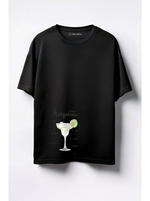 Merch&ice Tarifli Margarita Baskılı Unisex Oversize T-Shirt Siyah