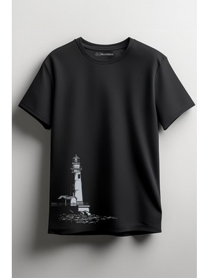 Merch&ice Deniz Kulesi Baskılı Unisex T-Shirt Siyah