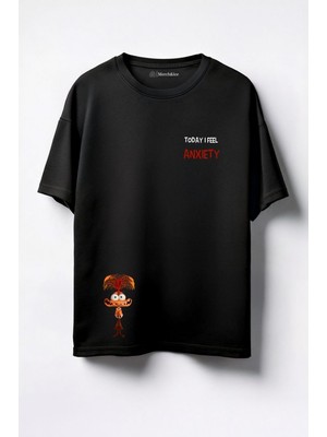 Merch&ice Anxiety Today I Feel Baskılı Unisex Oversize T-Shirt Siyah