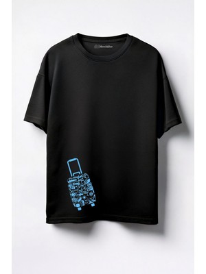 Merch&ice Seyahat Valizi Baskılı Unisex Oversize T-Shirt Siyah