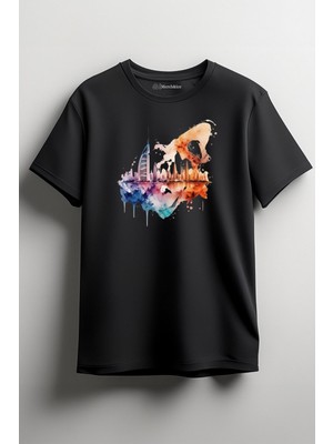 Merch&ice Renkli Dubai Baskılı Unisex T-Shirt Siyah
