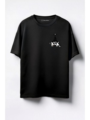 Merch&ice Kaçırılan Inek Baskılı Unisex Oversize T-Shirt Siyah