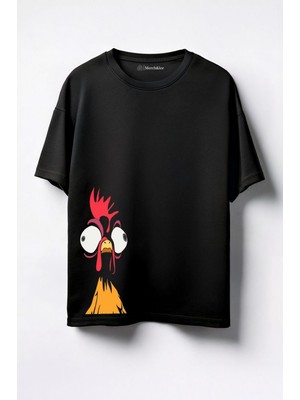 Merch&ice Manyak Horoz Baskılı Unisex Oversize T-Shirt Siyah