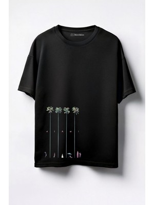 Merch&ice Miami Baskılı Unisex Oversize T-Shirt Siyah