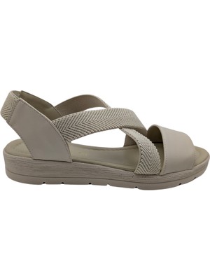 Talirys | Kadın Likralı Hasır Detaylı Düz Sandalet - Bej - 40