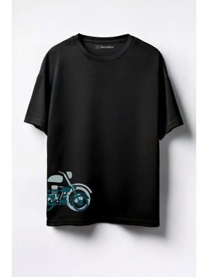 Merch&ice Motorlu Baskılı Unisex Oversize T-Shirt Siyah