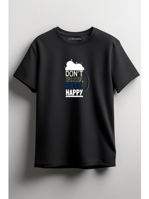 Merch&ice Don’t Worry Beer Happy Baskılı Unisex T-Shirt Siyah