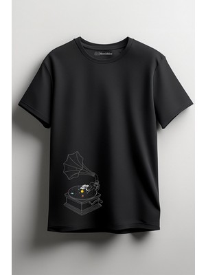 Merch&ice Uzay Megafon Baskılı Unisex T-Shirt Siyah