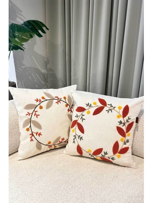 Turuncu 45X45 cm Iskandinav Tufting Nakışlı Keten Karışımlı Kırlent Kılıfı