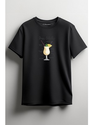 Merch&ice Tarifli Pina Coladas Baskılı Unisex T-Shirt Siyah