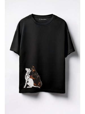 Merch&ice Dalmaçya Dövmeli Köpek Baskılı Unisex Oversize T-Shirt Siyah