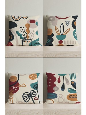 Bej Tasarım Çift Taraflı Dijital Baskılı 4'lü Dekoratif Kırlent Kılıfı