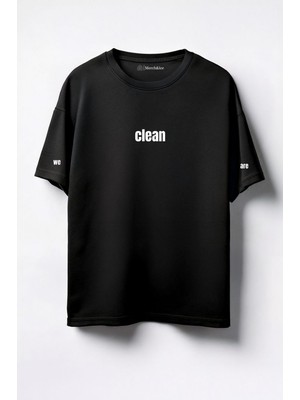 Merch&ice Are We Clean Baskılı Unisex Oversize T-Shirt Siyah