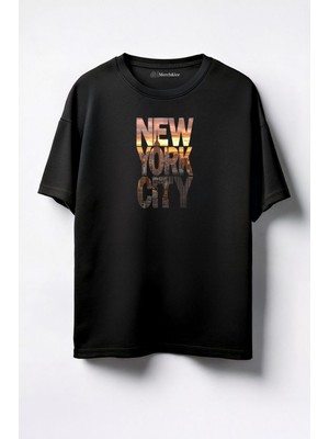 Merch&ice Newyork City Baskılı Unisex Oversize T-Shirt Siyah
