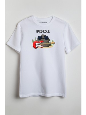 Merch&ice Hard Rock Önü Baskılı Unisex Tişört Beyaz