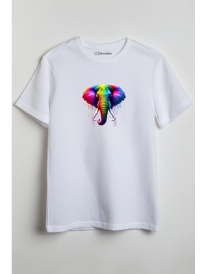 Merch&ice Renkli Fil Baskılı Unisex T-Shirt Beyaz