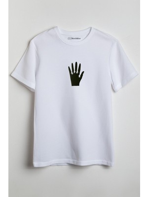 Merch&ice Beşparmak Önü Baskılı Unisex Tişört Beyaz