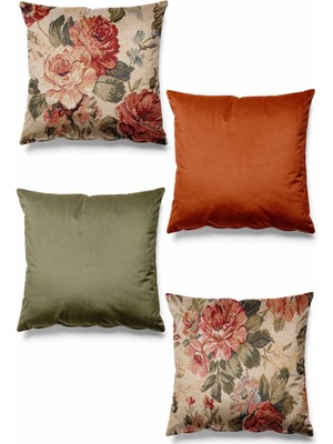 Çift Taraflı Georgia Desenli Süet Kırlent Kılıfı, 4'lü, Kahverengi