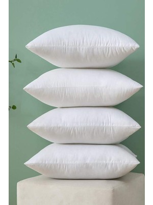 4 Adet Pamuk Kılıflı Silikon Dolgulu Kırlent Seti, Beyaz Renk