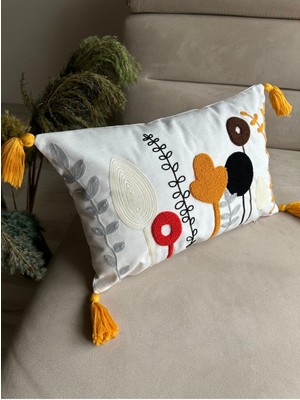 Nakışlı Kırlent Kılıfı, Krem, Ekru, Hardal, Kırmızı, Siyah Renk Seçenekleri