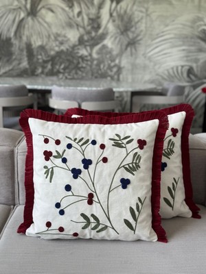 Punch Işlemeli Üzüm Dalı Kırlent Kılıfı 43X43CM, Şık ve Zarif Tasarım