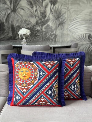 Renkli Çift Taraflı Güneş Desenli Dekoratif Kırlent Kılıfı 43X43