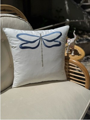 Üç Renkli Nakışlı Rikkat Modeli Dekoratif Kırlent Kılıfı, Lacivert