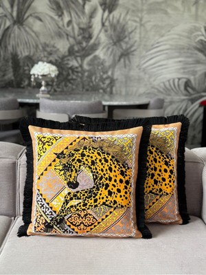 Çift Taraflı Zebra Desenli Dekoratif Kırlent Kılıfı 43X43, Sarı Renk