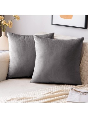 2'li Kadife Dokulu Kırlent Kılıfı Antrasit-Gri Standart Boy, Yumuşak ve Şık