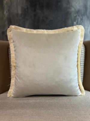 Kadife Kırlent Kılıfı, Püsküllü, Krem, 43X43CM, Şık ve Konforlu Dekorasyon Parçası