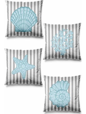 Ocean Desenli Çift Taraflı Süet Kırlent Kılıfı, 4'lü Set, Şık ve Rahat Kullanım