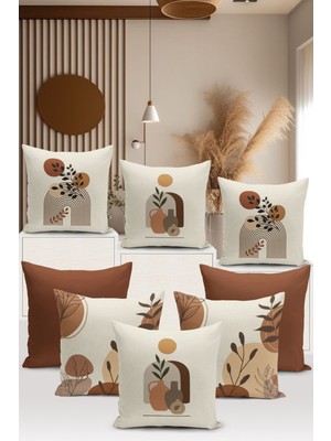 Şık Çift Taraflı Dijital Baskılı 8'li Kırlent Kılıfı Seti, Minimal ve Sıcak Tasarım