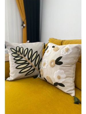 Yeşil 2'li Kırlent Kılıfı, Bej, Şık ve Rahat Dekorasyon Parçası