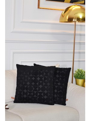Şık 2'li Dekoratif Kırlent Kılıfı 43X43 cm Siyah