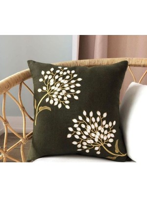 Yeşil Yaprak Desenli Çift Baskılı Şık Kırlent Kılıfı