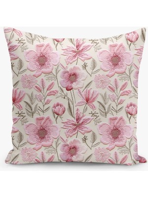 Çift Taraflı Dijital Baskı Çiçek Desenli Kırlent Kılıfı, Pembe Renk