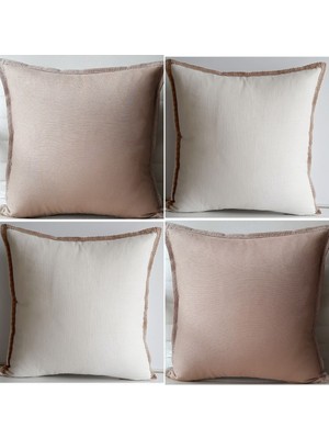 Krem Kahve Vizon Renkli Dantel Biyeli 4'lü Kırlent Kılıfı Set