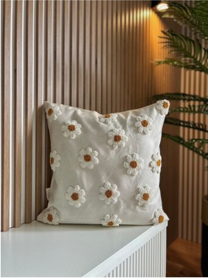 Bohem Papatya Seri Punch Kırlent Ekru Beyaz Hardal Renkli Dekoratif Yastık